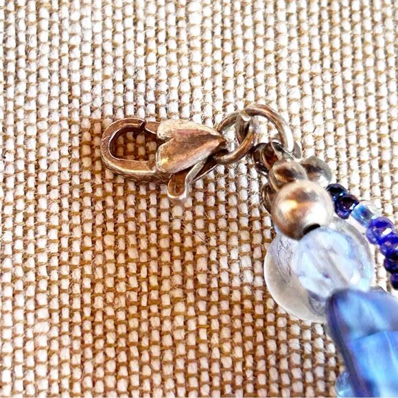 Blue Chunky Glass Multi Strand Bracelet Sterling Silver 925 Heart Clasp - Picture 4 of 9